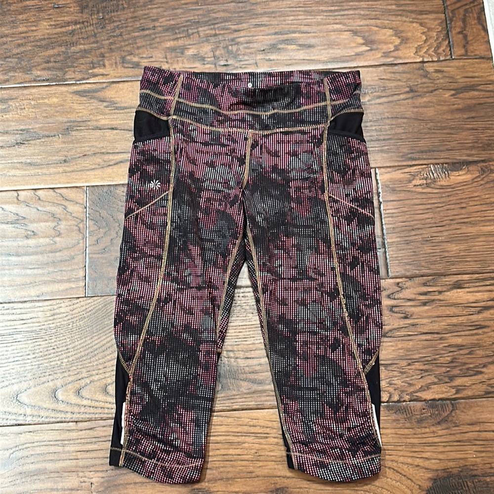 Athleta size small cropped leggings - pink/black/gray; great condition!